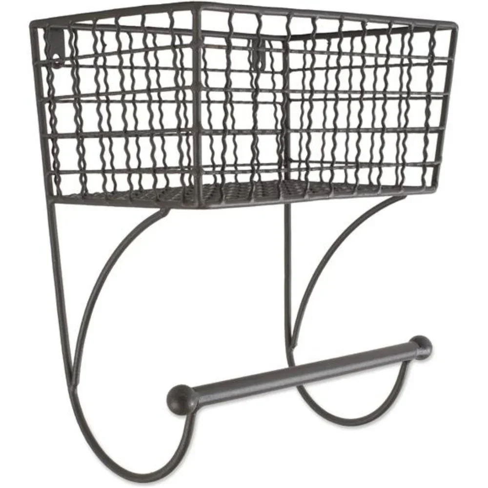 Rustic Farmhouse Bathroom Décor, Metal Storage, Small Towel Bar, Gray